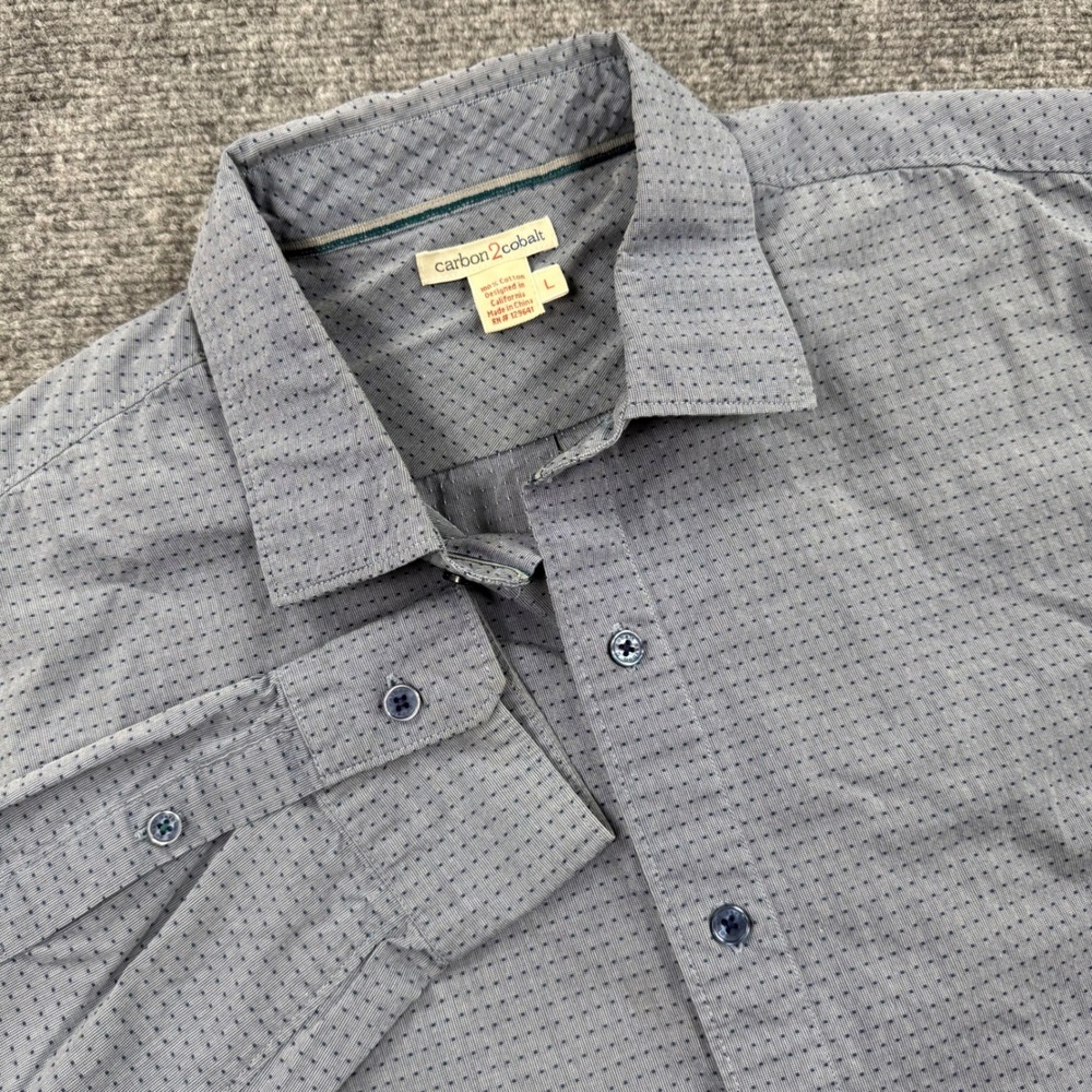 Carbon2Cobalt Mens‎ Blue Dotted Pattern Long Sleeve Button Up Shirt Size Large